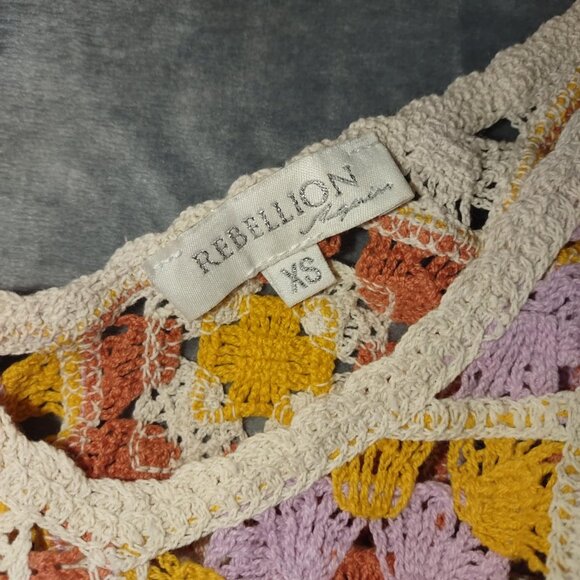 Boho Crochet Granny Square Tank Top Women's Yellow XS Rebellion Signature Knit - Picture 2 of 9